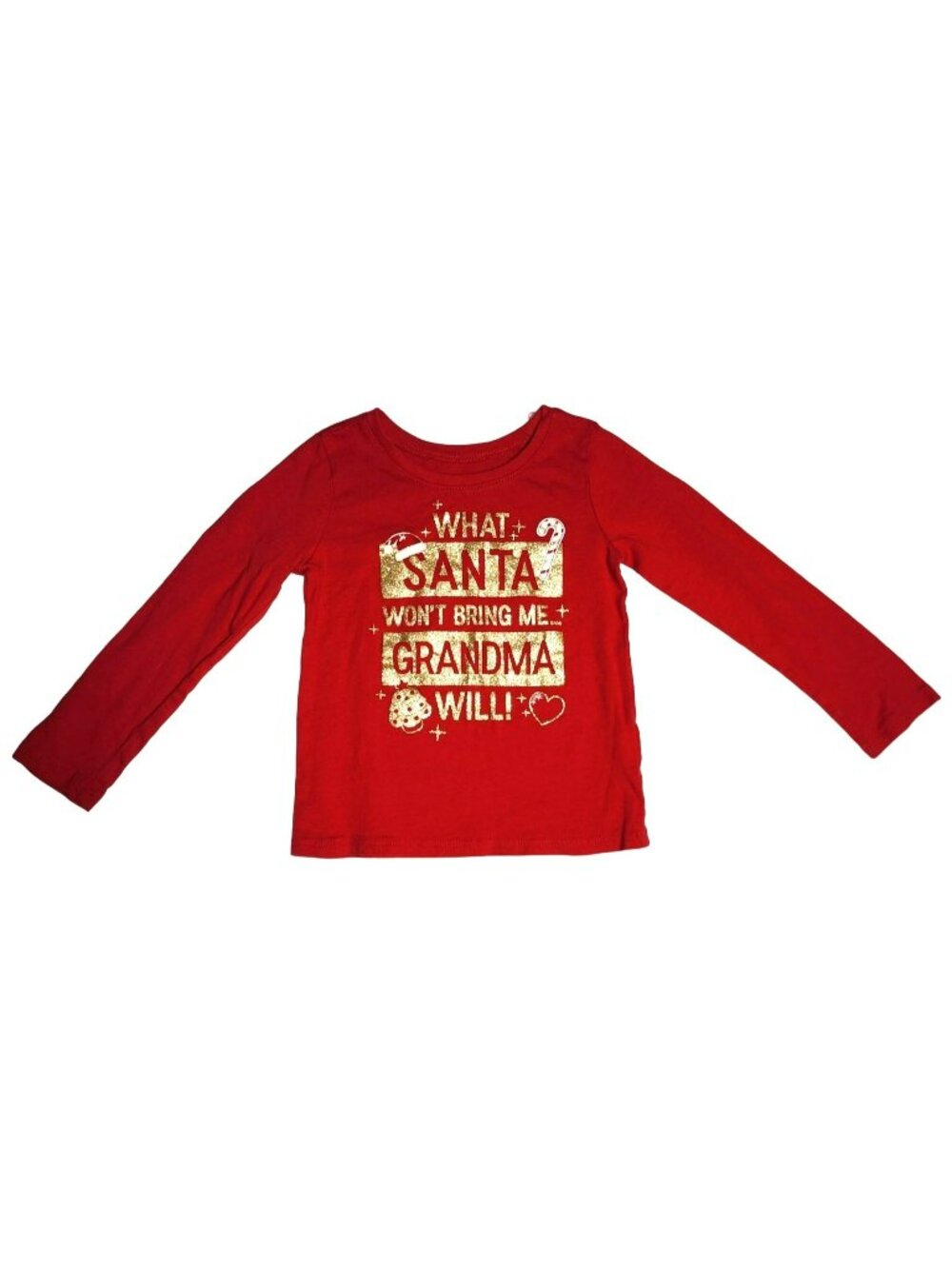 Girls The Children's Place Christmas Glitter Holiday Shirt 3T Santa Grandma Tee